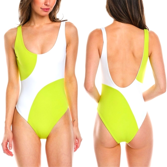 Mara Hoffman Jodi one piece swimsuit abstract lime green and white sz xl - Picture 1 of 6